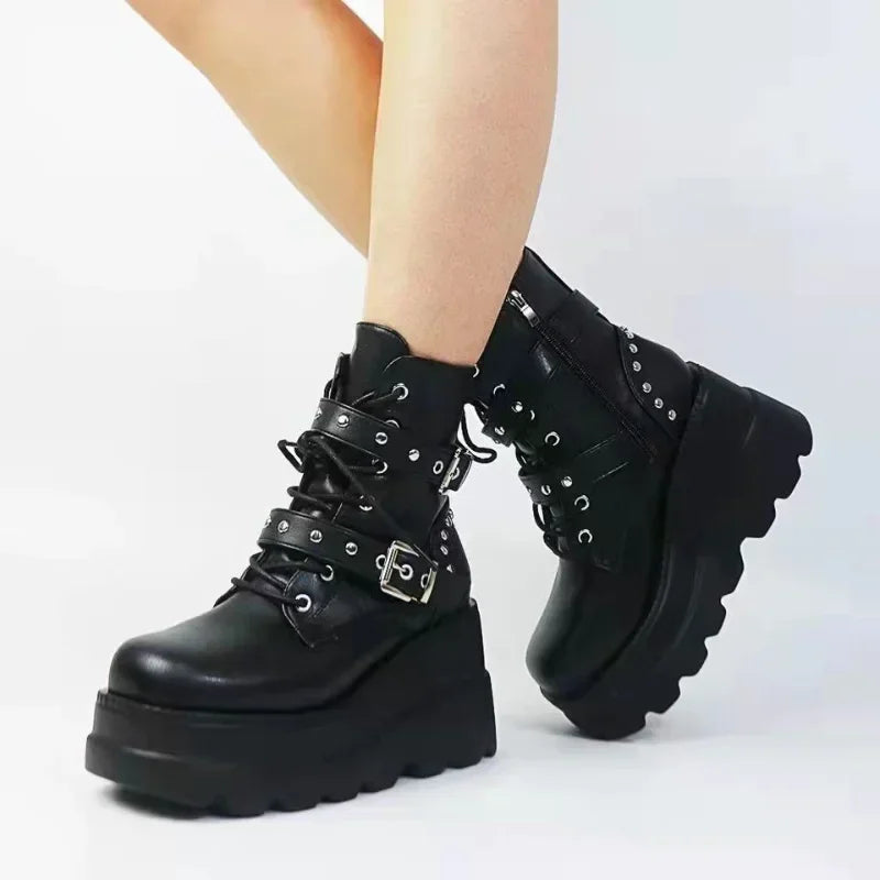 New Women Pu Leather Ankle Boots, Autumn, Winter, Round Toe Lace Up Shoes.