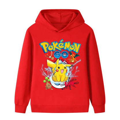 2026 Fall Winter Hot Sale Pokemon Pikachu Print Hoodie, 100% Cotton Anime Sweatshirt, Kids Parent-child Casual Sportswear Tops