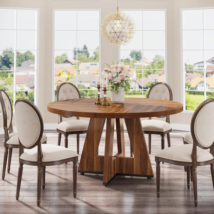 Round Dining Table for 4, 47 Inch Farmhouse Kitchen Table, for Dining Room.