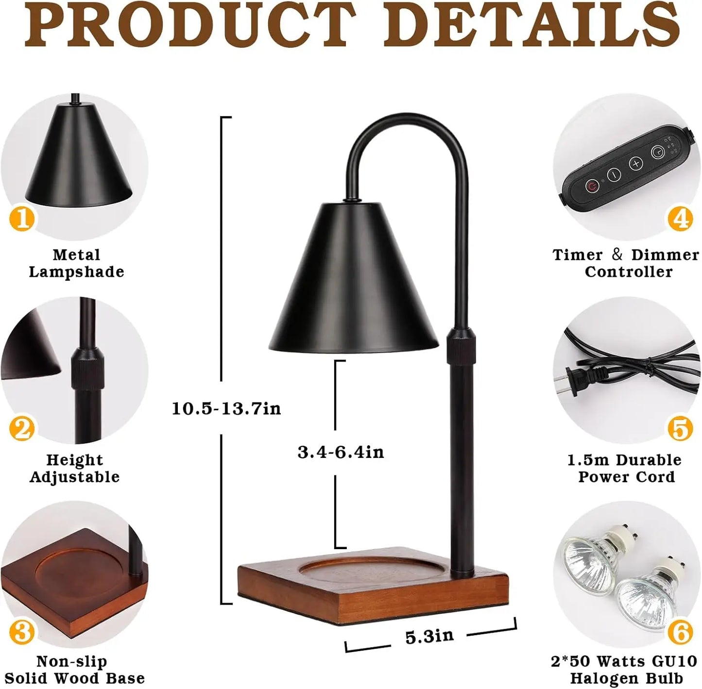Candle Warmer Lamp, Adjustable Height & Dimmable, with Timer for Home Decor No candles included.