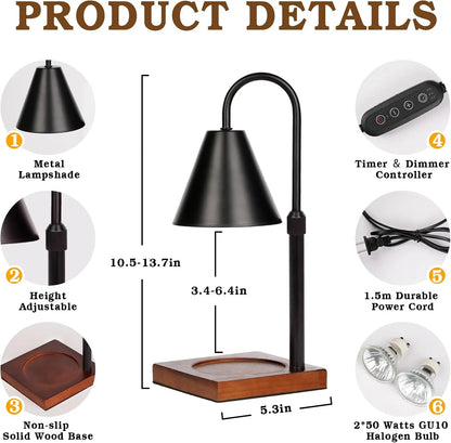 Candle Warmer Lamp, Adjustable Height & Dimmable, with Timer for Home Decor No candles included.