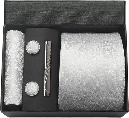 100% Silk Necktie Paisley Floral Men Business Tie, Pocket Square ,Tie Clip ,Cufflinks Set  Gift Box.