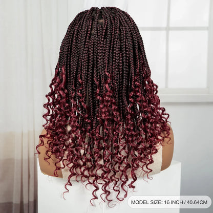 Knotless Box Boho Braided Wig with Curly Ends | Short Bob Style | Full Lace Synthetic Wig for Black Women