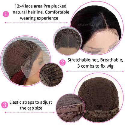 13x4 Burgundy Straight Lace Front Wig | Heat Resistant Synthetic Hair | Pre-Plucked | Natural Hairline