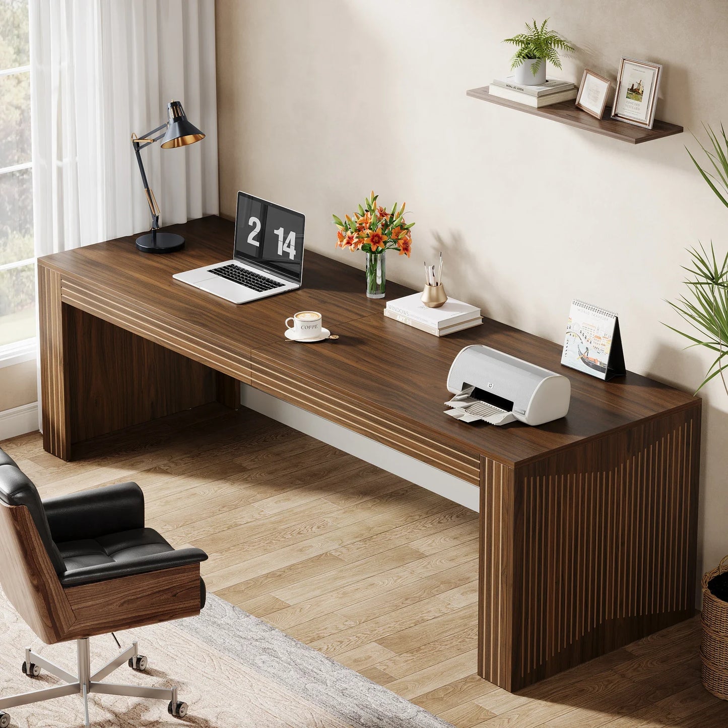 79-Inch Extra Long Desk, Two Person Double Desk for Home Office, Wooden Long Computer Desk.
