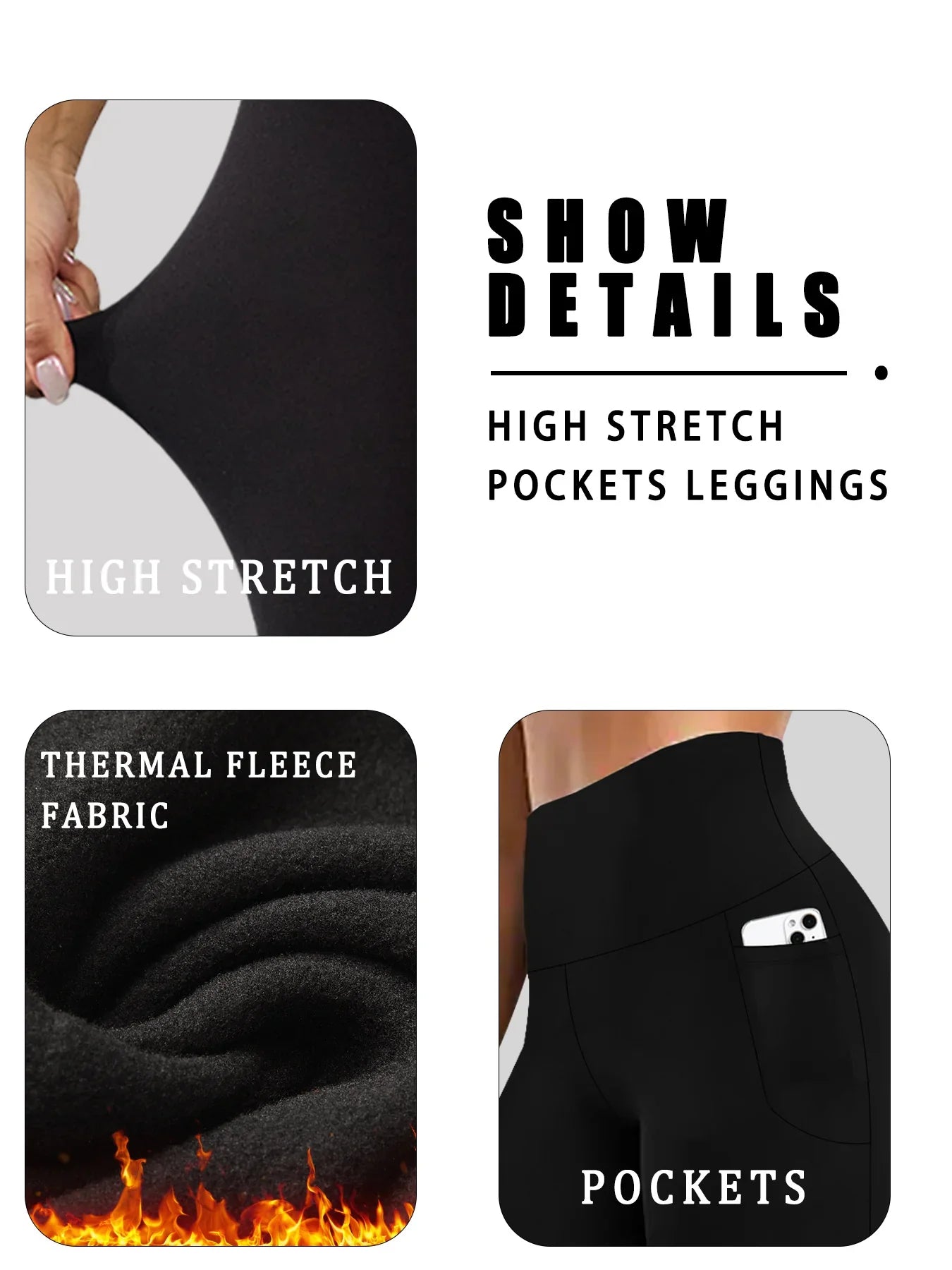 Women Thermal Fleece Lined, High Waisted with pockets, Thick Tights Running Pants.