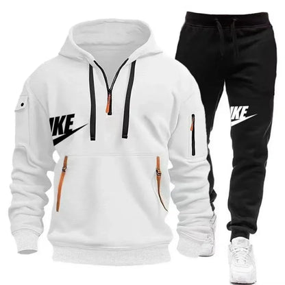 2025 New men's autumn and winter zipper hoodie + trousers casual sportswear.