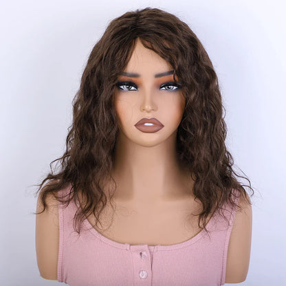 Honey Curly Bob Wigs Human Hair Side Part Pre-Plucked Big Fluffy Brown Mixed Blonde Glueless Bob Curly Wig with Fringe Bangs