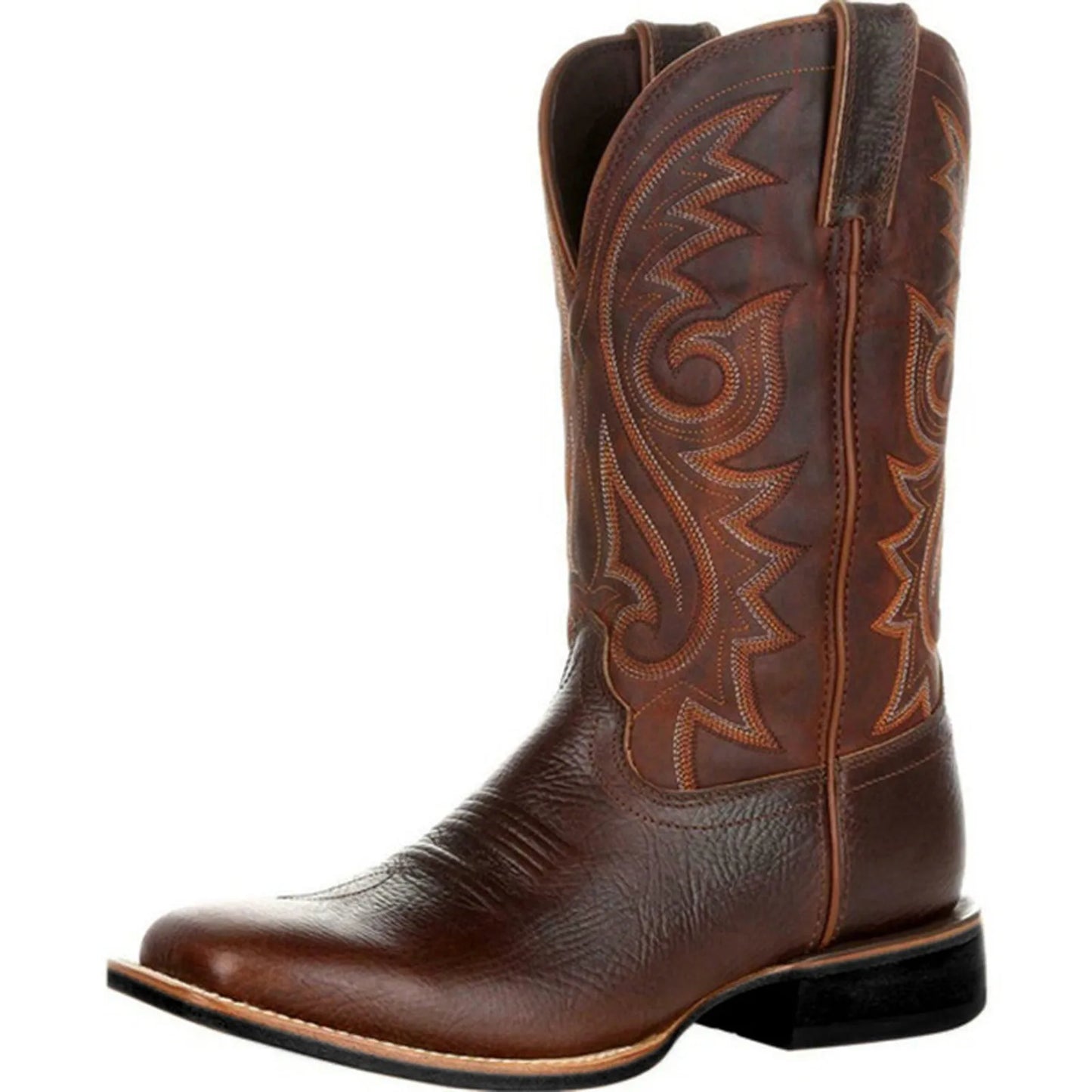 Men Boots Mid Calf Western Cowboy Motorcycle Boots Male Autumn Outdoor PU Leather Totem Med-Calf Boots Retro Designed Men Shoes