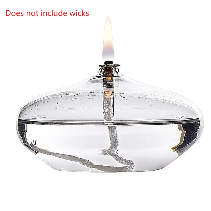 Handmade Oblate Transparent Glass, Oil Lamp Rustic Home Decoration.