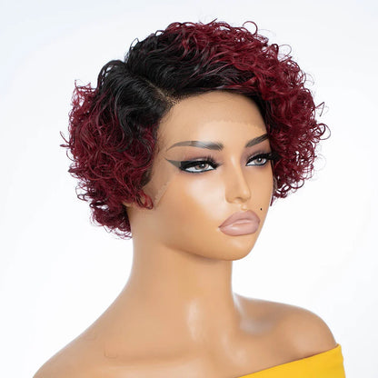 Natural Black Pixie Cut Wig | Short Curly Bob 13x1 Lace Front Human Hair (Pre-Plucked)