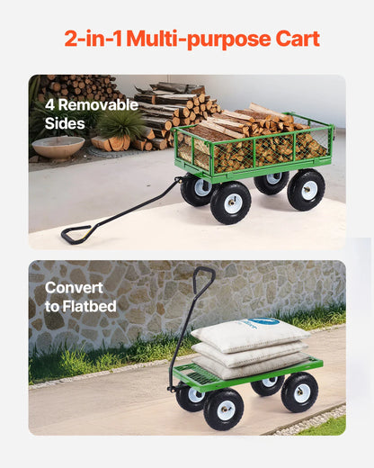 Steel Garden Cart on Wheels  Pullable 180°Rotating Handle