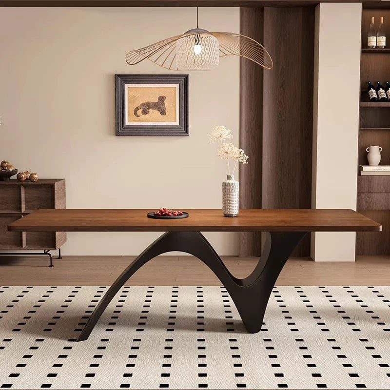 Modern retro solid wood rectangular dining table set.