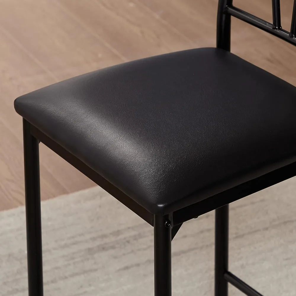 Compact Bar Table and Chairs Set for 2, with Storage Shelves, Space-Saving, Black.