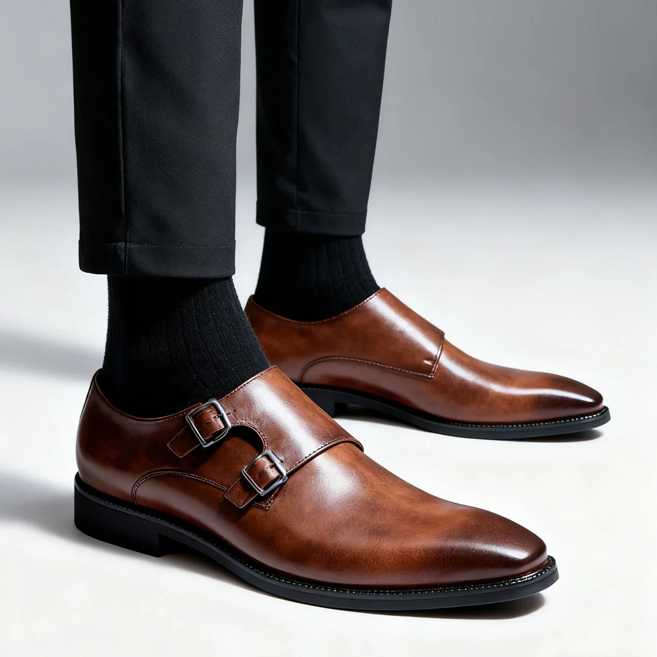 Classic Retro Dress Men Monk Leather Shoes, With Pointed Toe Buckle Business ,Office, Wedding, Oxfords Shoes.