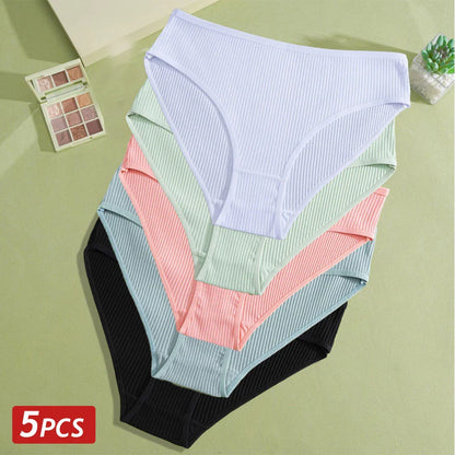 5PCS Women's Cotton Panties, Sexy Low Waist Briefs, Stretch Soft Underwear.