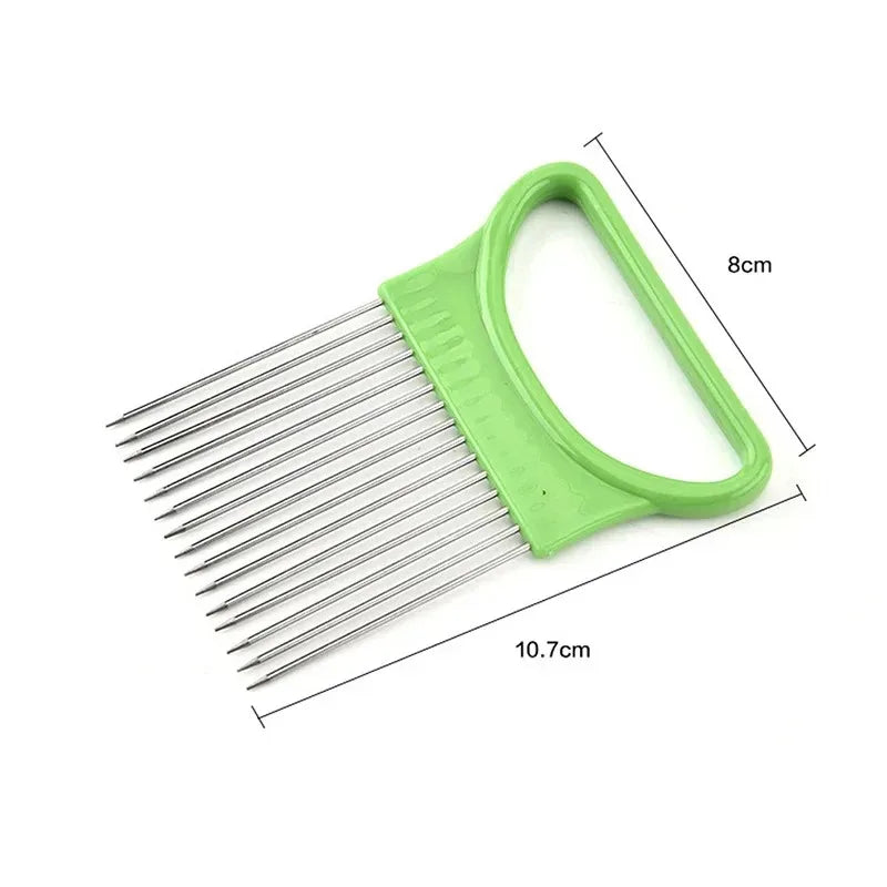 1/2/3/4pcs Effortlessly, Slice Onions with this 1pc Colorful Onion Slicer stainless steel potato chip onion holder.