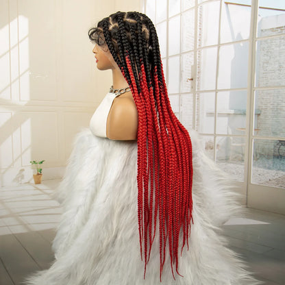 36" Big Knotless Box Braided Full Lace Wig | Cornrow Braiding Wig | Baby Hair | Synthetic Braids | For Women