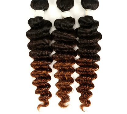 Ombre Brazilian Deep Wave Human Hair Bundles | Remy 2 Tone Color T1B/27#, T1B/30#, T1B/99J# (1, 3, or 4 Pcs)