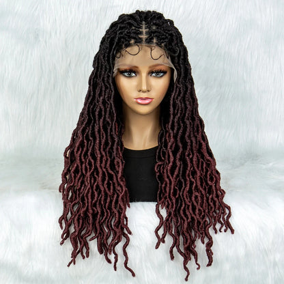 Knotless Box Braided Wig with Curly Ends & Baby Hair | Synthetic Lace Front Wig for Black Women