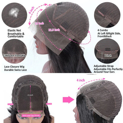13x4 Kinky Straight Lace Front Wig | Glueless | Brazilian Virgin Hair | Pre-Plucked with Baby Hair