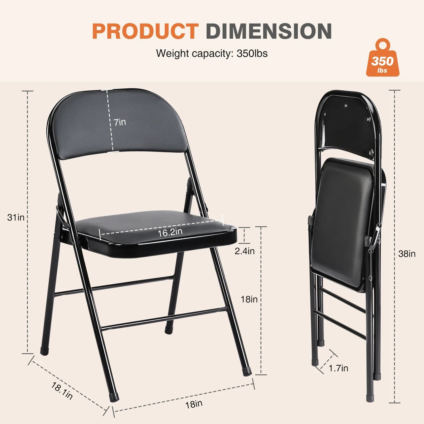 Leather Padded Folding Chair 4 Pack Sturdy Metal Chairs, easy Storage.