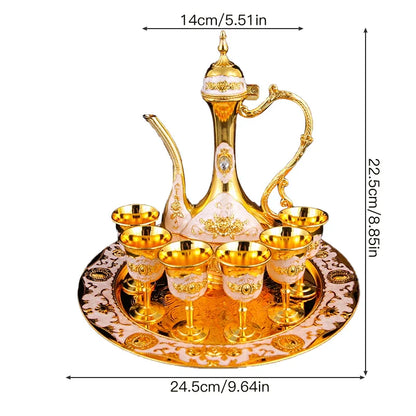 1 metal wine set, 1 tray and 6 shot glasses and 1 wine pot combination.