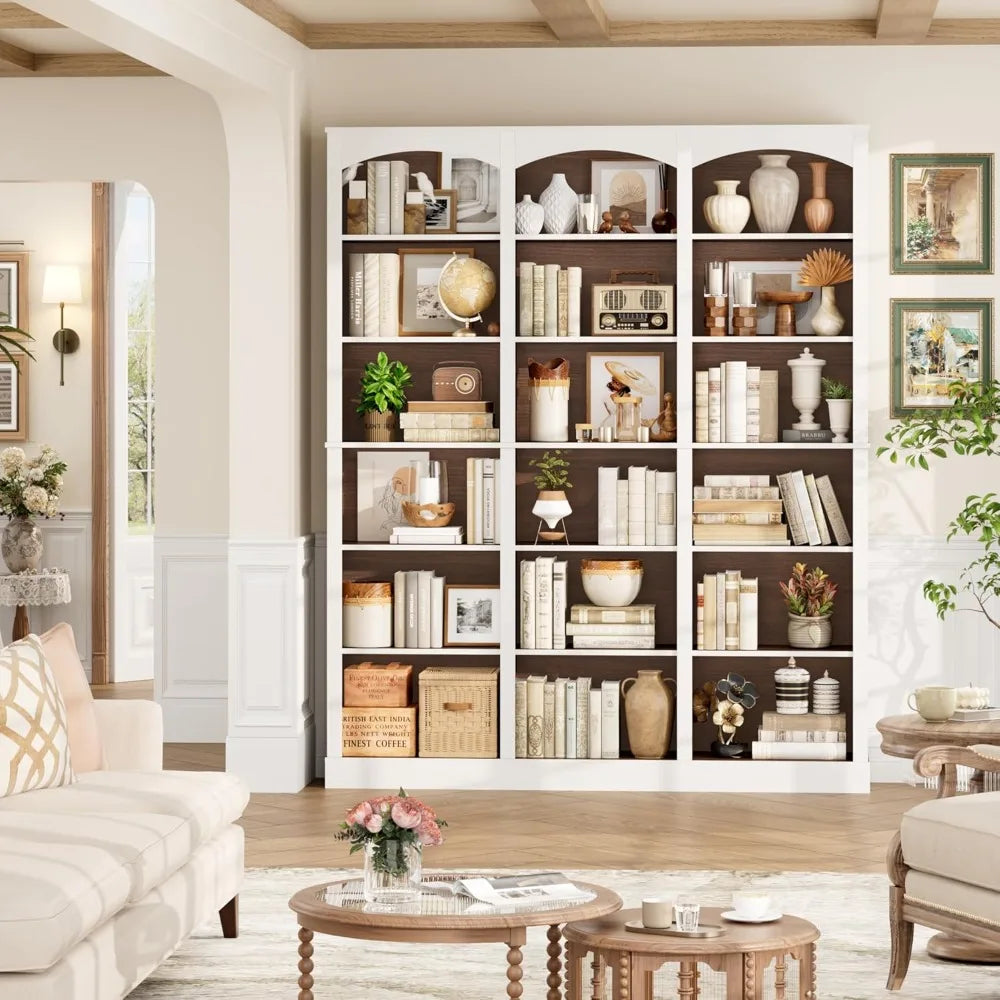 71" Triple Wide Bookshelf, 6 Tier, Tall Bookcase with Curved Baffle,18 Open Shelves for Living Room, Study.