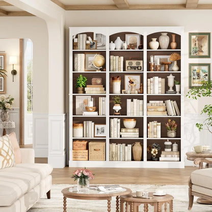 71" Triple Wide Bookshelf, 6 Tier, Tall Bookcase with Curved Baffle,18 Open Shelves for Living Room, Study.