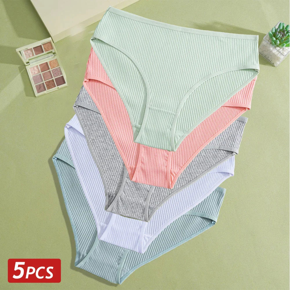 5PCS Women's Cotton Panties, Sexy Low Waist Briefs, Stretch Soft Underwear.