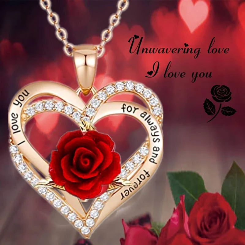 Fashion Income Rose Flower Pendant Necklace, Anniversary Party Accessories, Birthday, Mother's Day, Jewelry Gifts  Mom  Ladies  Girls.