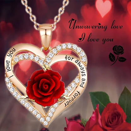 Fashion Income Rose Flower Pendant Necklace, Anniversary Party Accessories, Birthday, Mother's Day, Jewelry Gifts  Mom  Ladies  Girls.