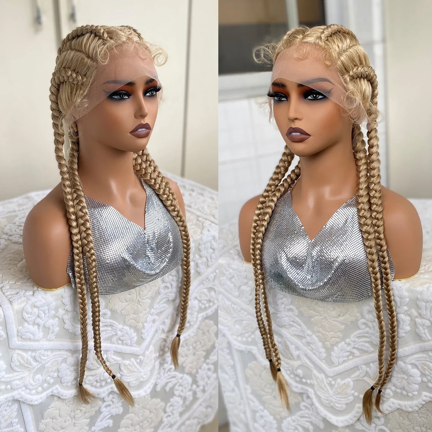 32 Inch Senegalese Twist Lace Front Wig | 4 Twist Cornrow | With Baby Hair | Synthetic Crochet Braids