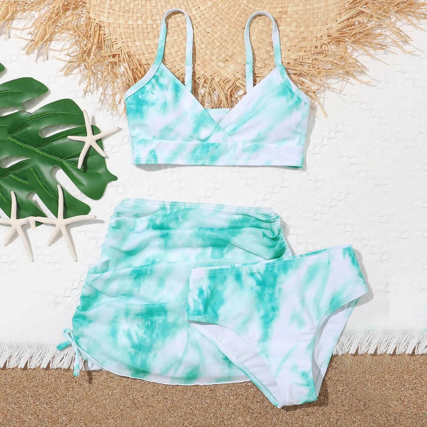 Girls 3pack Tie Dye Print Bikini Sets Kids Swimsuit & skirts 7-14 Years Children's Swimwear 2024 Teens Child Girl Bathing Suit