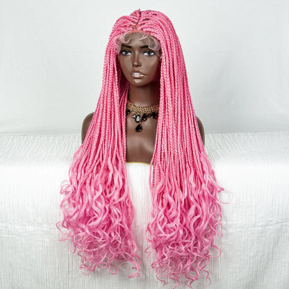 36" Water Wave Braided Wig | Lace Front | Baby Hair | Long Braids