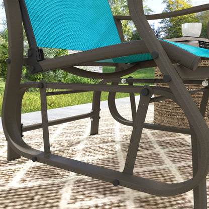 Outdoor Glider Chair, Steel Rocking Chair, Patio, Backyard, Porch, Garden, Blue.