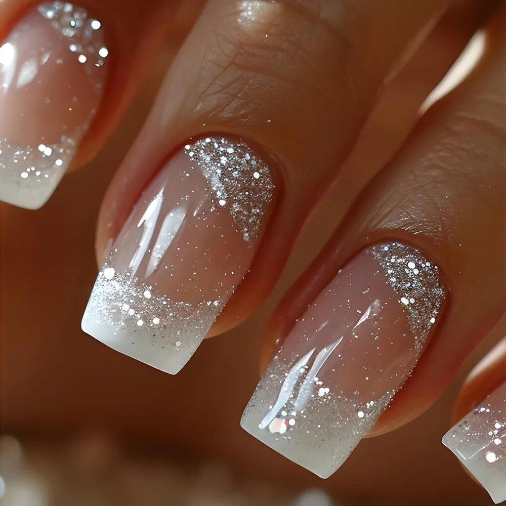 24pcs Golden Stripe Press on Nails Long Square False Nails Full Cover Nail Tips.