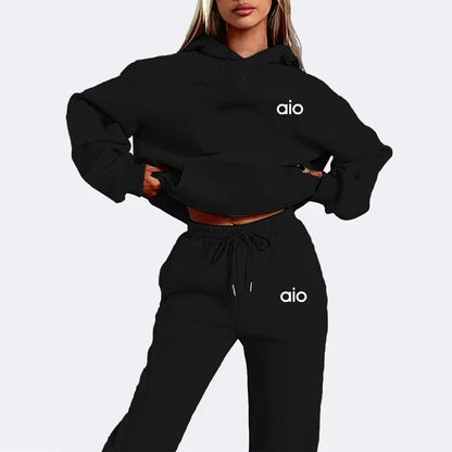 High Quality Women Monochrome Hooded Hoodie Set, Casual Two-Piece Set New Fashion Hot sweatpants tracksuit.
