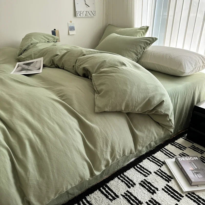 Bed Linen Solid Cotton Bedding Set, with Sheet, Duvet Cover, Pillowcases. Single Couple Bedsheet King, Queen Double Twin Size