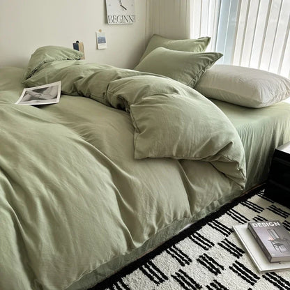 Bed Linen Solid Cotton Bedding Set, with Sheet, Duvet Cover, Pillowcases. Single Couple Bedsheet King, Queen Double Twin Size