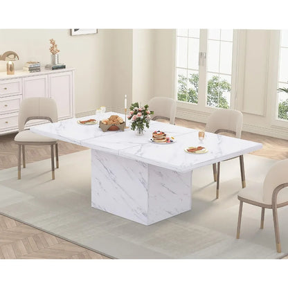 White Marble Dining Table with Heavy-Duty Pedestal, Suitable for Kitchen or Living Room