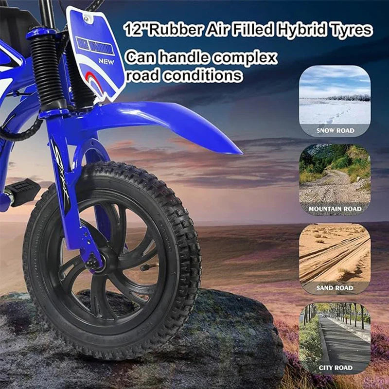 25V Electric Dirt Bike, 200W Electric Motorcycle, Up to 10MPH & 7 Miles Long Range, 3-Speed Modes for Kids Ages 3-10.