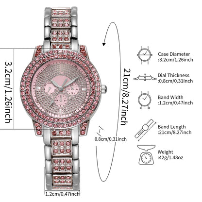 1/3PCS Luxury Rhinestone Women Watch, Diamond Jewelry Set, Elegant Steel Ladies Quartz Wristwatch.