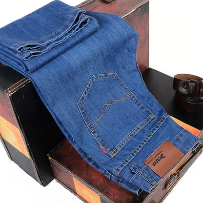2025 Men NEW  Fashion Business Jeans Classic Style Stretch  Denim Trousers Black Blue.