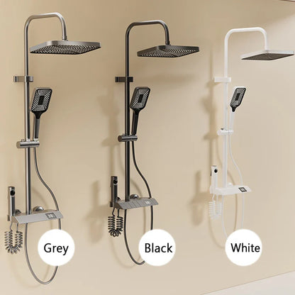 Bathroom Shower Full Set, Black White Gray Bathtub Shower, Digital LED Hot Cold Faucet