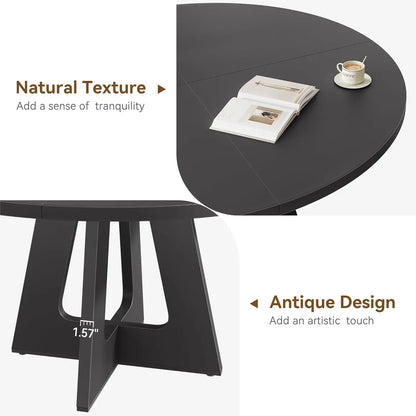 47-Inch Round Large Dining Table Set for 4 to 6, Farmhouse Dinner Table with Wooden Top and Legs (No Chairs)