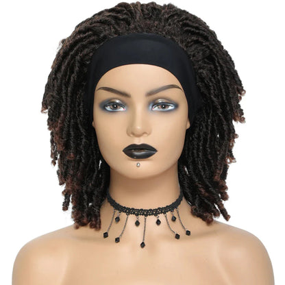 Soft Faux Locs Headband Wig - 6 Inch Ombre Dreadlock Wig for Black Women - Curly Braided Synthetic Wig with Headband - 1B, Burgundy, 27, 30, 613 Options
