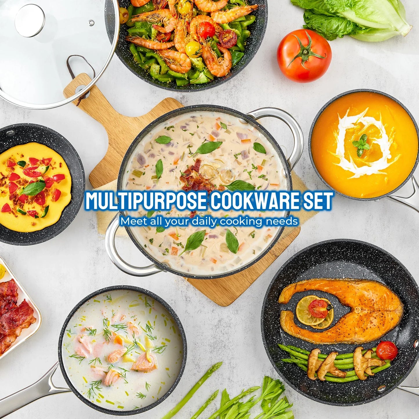 Induction Cookware Nonstick, 10-Piece Pots and Pans Set, for Induction Cooktop, Compatible with All Stoves.