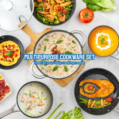 Induction Cookware Nonstick, 10-Piece Pots and Pans Set, for Induction Cooktop, Compatible with All Stoves.