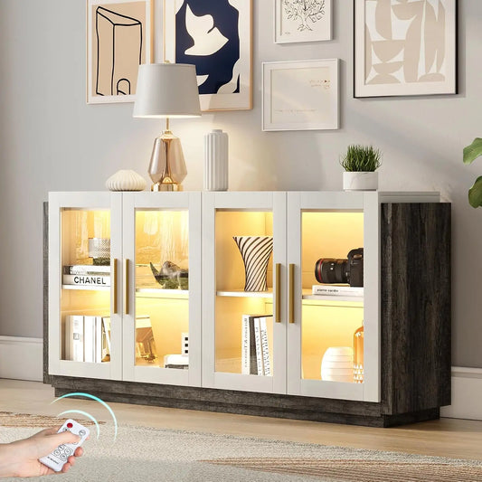 Sideboard Buffet Cabinet, Mixed Color Accent Cabinet.